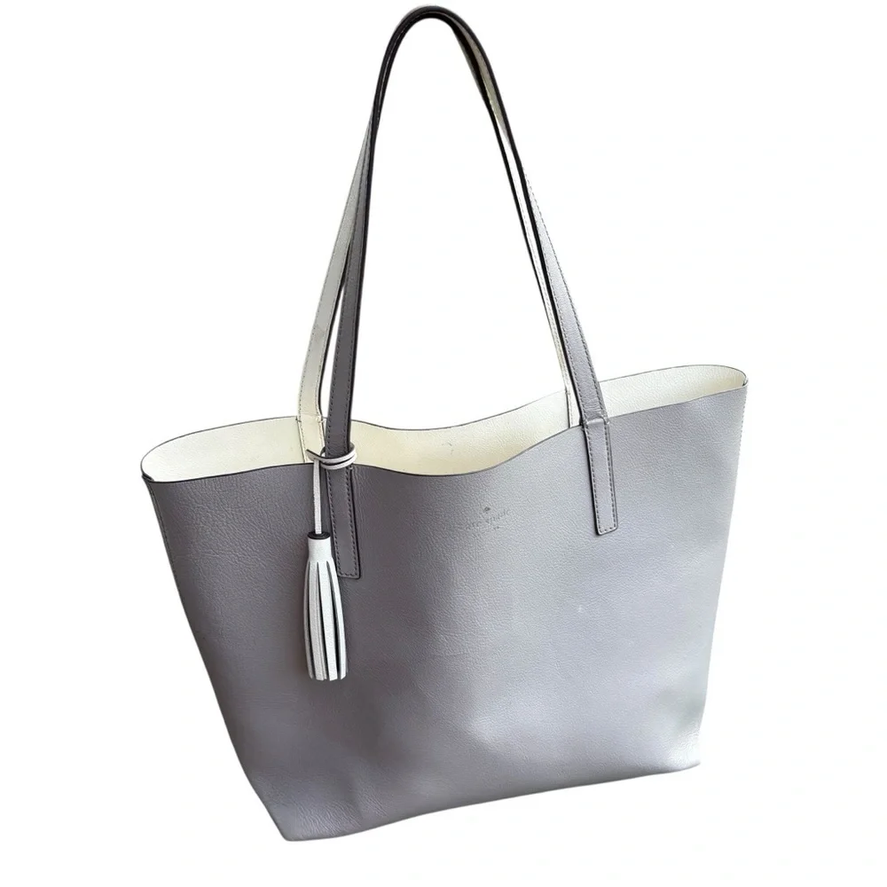 Kate Spade New York Leather Tote Bag with Tassel – Gray